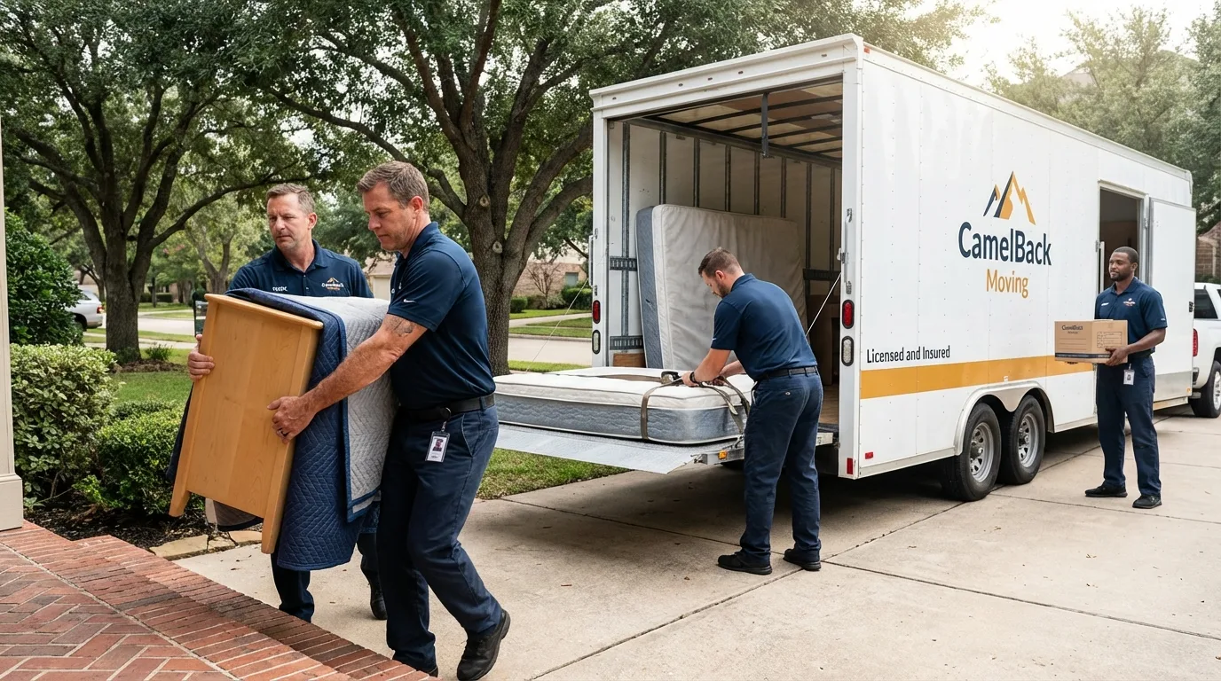 Crew loading residential truck for cross-state move from Fox Lake, IL