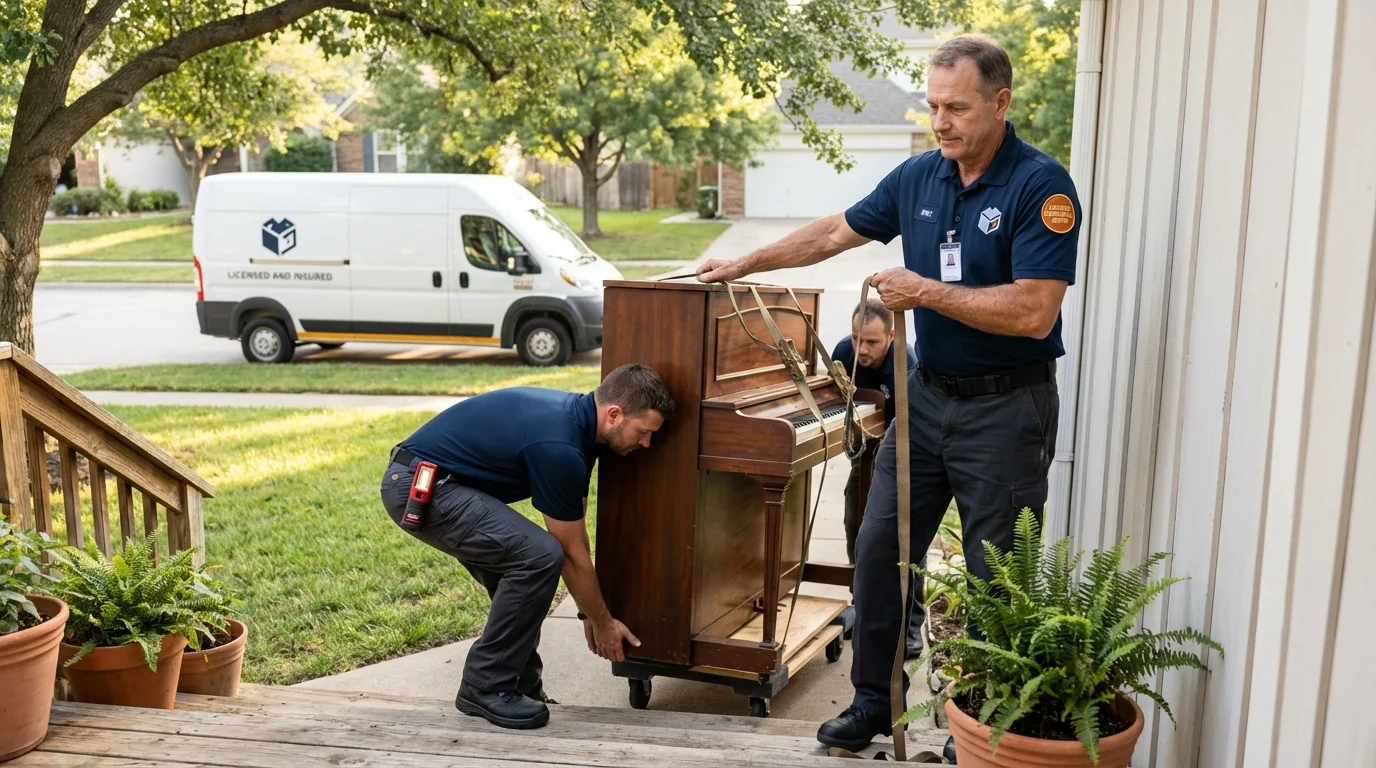 Licensed piano movers securing grand piano in Fox Lake, IL