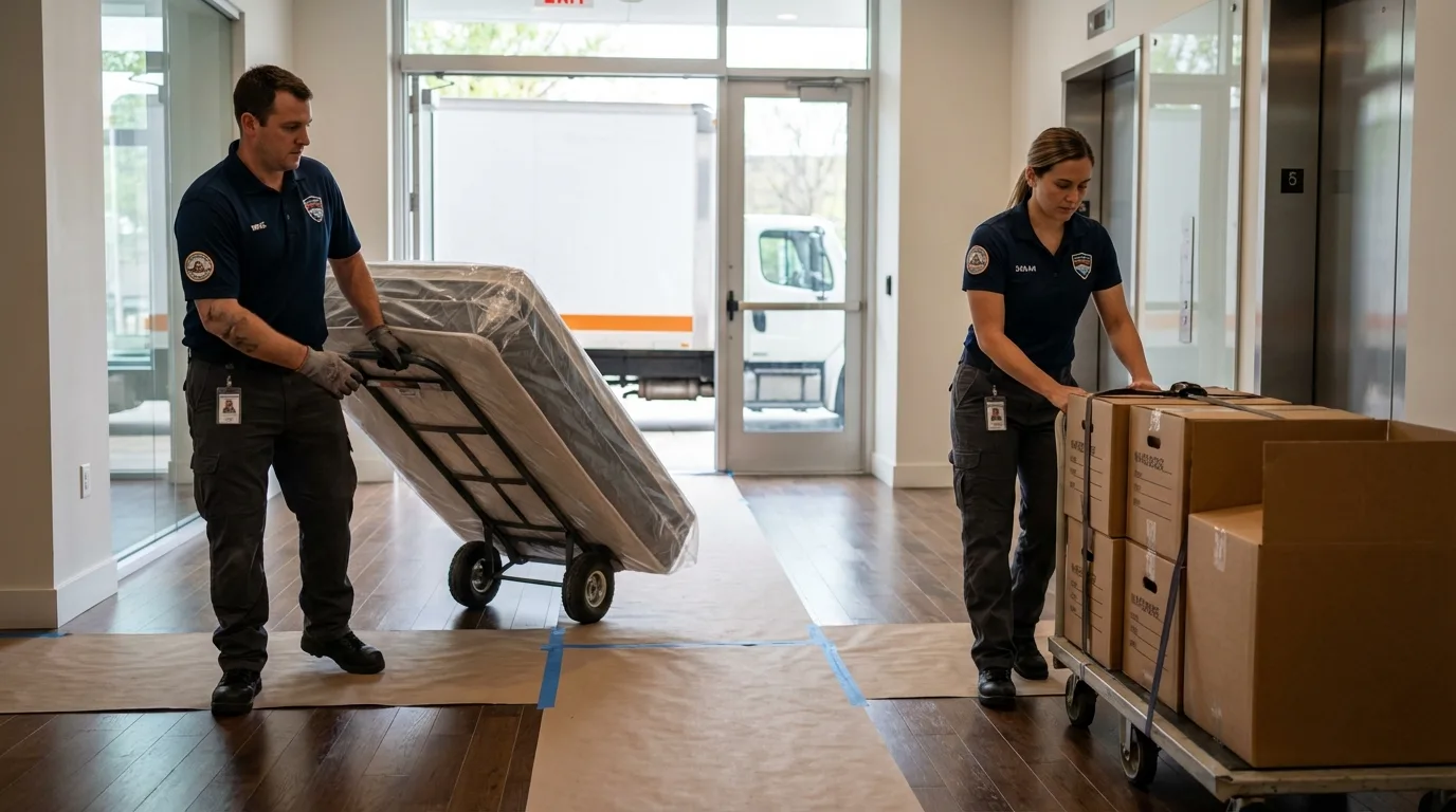 Professional apartment movers loading elevator in Fox Lake, IL