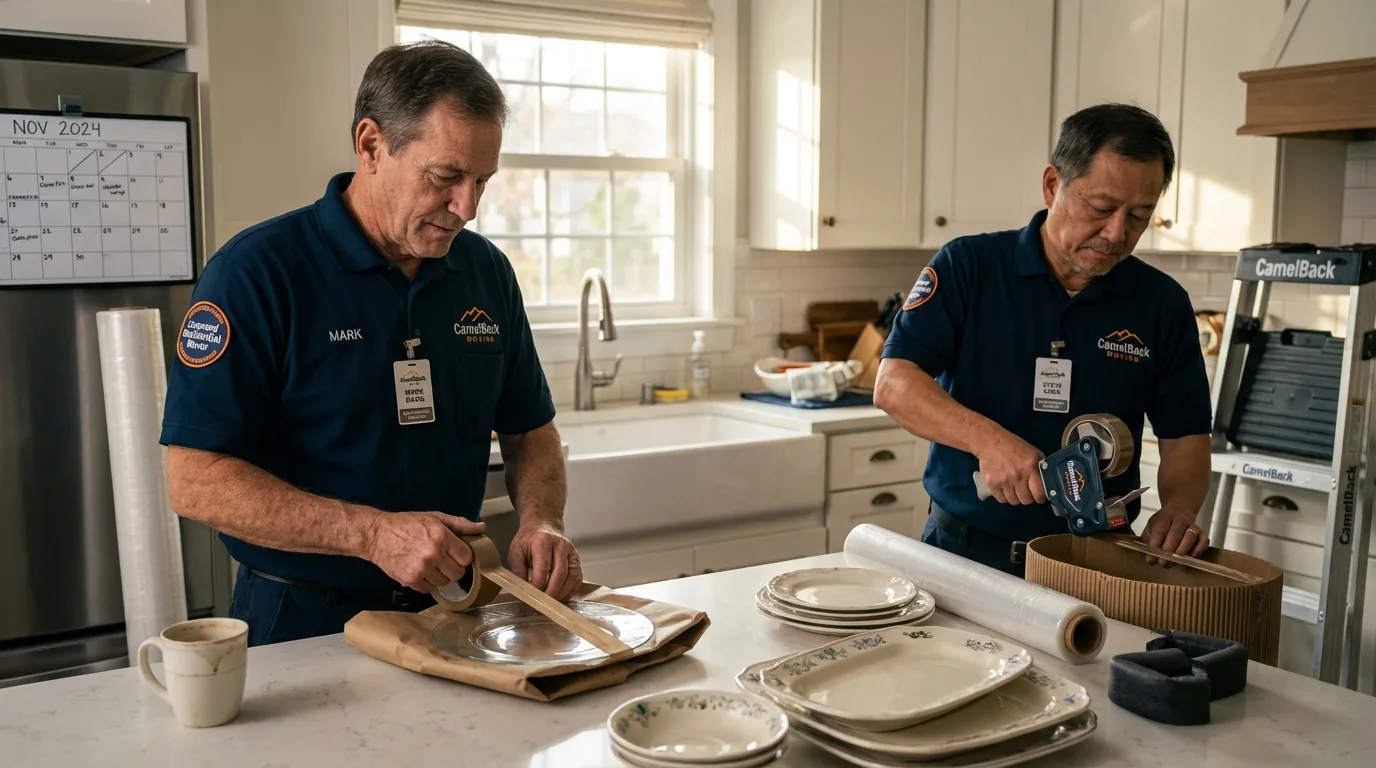 Professional crew packing kitchen dishware in Fox Lake, IL